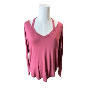 Express One Eleven Top Long Sleeve Maroon Strappy Neckline Womens M